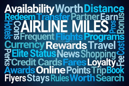 Téléchargez les photos : Ligne aérienne Miles Word Cloud sur fond bleu - en image libre de droit