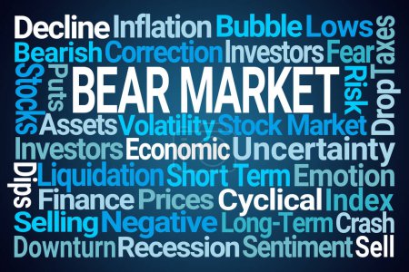 Bear Market Nube de palabra sobre fondo azul