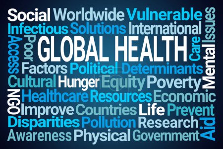 Wortwolke der globalen Gesundheit auf blauem Hintergrund