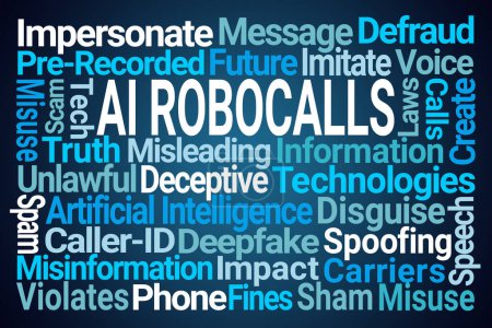 Téléchargez les photos : AI Robocalls Word Cloud sur fond bleu - en image libre de droit
