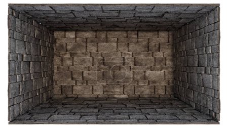 Téléchargez les photos : Illustration 3D de la boîte isolée en brique de pierre avec ouverture frontale et isolée avec chemin de coupe. - en image libre de droit
