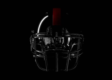 Téléchargez les photos : Dramatique rendu 3D casque de football avec bande rouge sur fond noir avec masque de coupe. - en image libre de droit