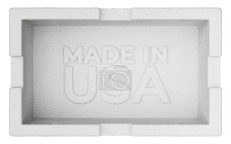 Téléchargez les photos : Polystyrène blanc isolé rendu 3D MADE IN USA connexion Box avec chemin de coupe - en image libre de droit