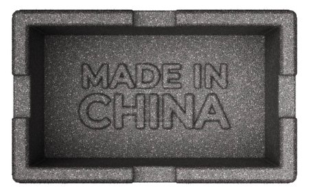 Téléchargez les photos : Isolé polystyrène noir rendu 3D MADE IN CHINA signe dans la boîte avec Clipping Path - en image libre de droit