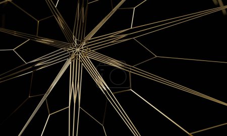 Foto de Intricat adornado 3D renderizado patrón web de oro sobre fondo negro. - Imagen libre de derechos
