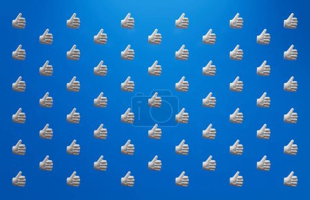 Foto de 3D ilustrado THUMBS UP mano emoji azulejos sobre fondo azul. - Imagen libre de derechos