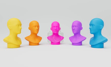 Photo for Abstract mannequins in colorful semi circle arrangement. 3d render illustration. - Royalty Free Image