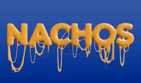 Téléchargez les photos : Carrelage rendu 3D stylisé disant NACHOS avec fromage goutte à goutte. - en image libre de droit