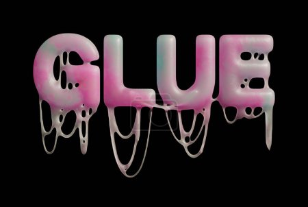 Stylized 3D rendered sign title saying GLUE with clipping path.