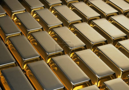 Photo for An  abstract 3d illustration of many gold bars in a row. - Royalty Free Image