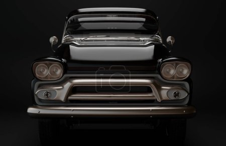 Téléchargez les photos : Camion américain classique illustré en 3D sur fond noir. - en image libre de droit