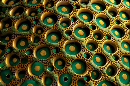 Foto de Texturas geométricas en oro y verde o jade o jaspe, piezas de joyería hechas con diseños paramétricos - Imagen libre de derechos