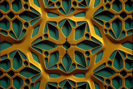 Foto de Texturas geométricas de lujo en oro y verde o jade o jaspe, piezas de joyería hechas con diseños paramétricos - Imagen libre de derechos