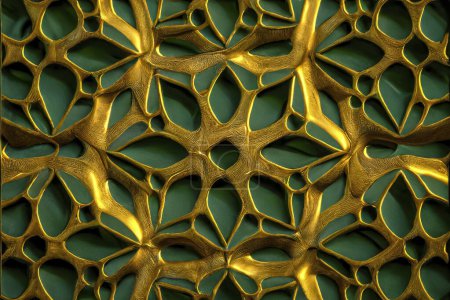 Photo for Geometric textures in gold and green or jade or jasper, pieces of jewelry made with parametric designs - Royalty Free Image
