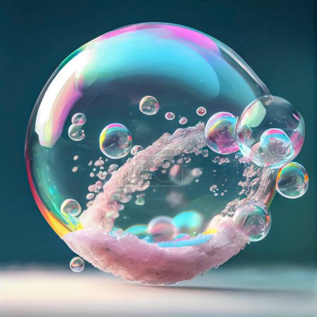 Téléchargez les photos : Liquide, bulles de savon fantaisie, grande boule de mousse avec des couleurs vives fête, joie, coloré, fantaisie - en image libre de droit