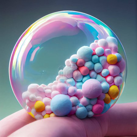 Foto de Burbujas de jabón de fantasía, bola de espuma grande con colores brillantes fiesta, alegría, colorido, fantasía - Imagen libre de derechos