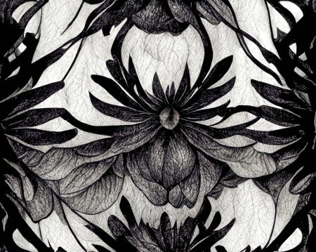 Photo for Rice paper texture with flower drawn with black ink, japanese creative background - Royalty Free Image