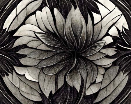 Téléchargez les photos : Texture de papier de riz avec fleur dessinée à l'encre noire, fond créatif japonais - en image libre de droit