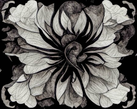 Photo for Rice paper texture with flower drawn with black ink, japanese creative background - Royalty Free Image