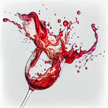 Foto de Merlot, copa de vino con vino derramado. salpicadura de vino sobre fondo blanco. fondo para cata de sommelier o vino - Imagen libre de derechos