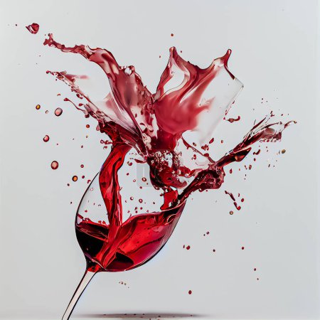 Foto de Copa de vino con vino derramado. salpicadura de vino sobre fondo blanco. fondo para cata de sommelier o vino - Imagen libre de derechos