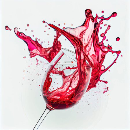 verre à vin avec du vin renversé. éclabousser le vin sur fond blanc. fond pour sommelier ou dégustation de vin