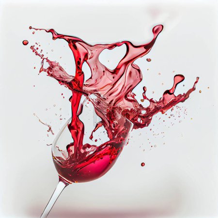 Téléchargez les photos : Verre à vin avec du vin renversé. éclabousser le vin sur fond blanc. fond pour sommelier ou dégustation de vin - en image libre de droit