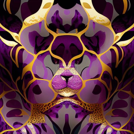 Photo for Colored shapes in the shape of a tiger, leopard or jaguar head, woven from golden threads, creative abstract background - Royalty Free Image