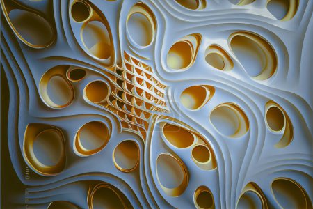 Foto de Dibujos paramétricos abstractos y geometrías en oro con formas blancas, elegancia y lujo. fondo decorativo creativo - Imagen libre de derechos
