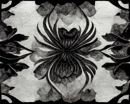 Foto de Acuarela, textura de papel de arroz con flor dibujada con tinta negra, fondo creativo japonés - Imagen libre de derechos