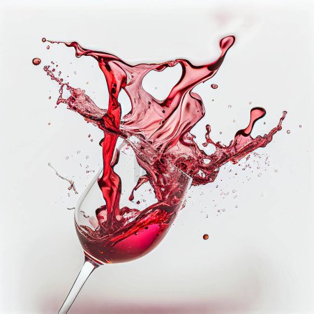 Photo for Merlot, wine glass with spilled wine. splash wine over white background. background for sommelier or wine tasting - Royalty Free Image