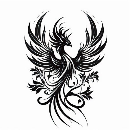 Téléchargez les photos : Croquis de tatouage d'oiseau phénix sur fond blanc. encre noire et géométrie. animal mythologique créé avec la technologie de l'IA générative - en image libre de droit