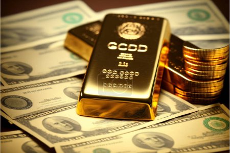 Téléchargez les photos : Gold bar and investment coins. concept of savings and long-term earnings - en image libre de droit