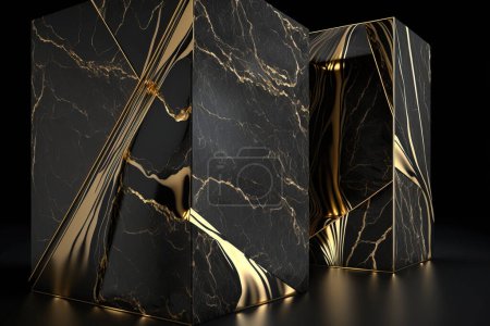 Foto de Mármol de mármol con líneas de oro, elegante diseño de fondo para el diseño gráfico. color ónix negro oscuro con hilos de oro - Imagen libre de derechos