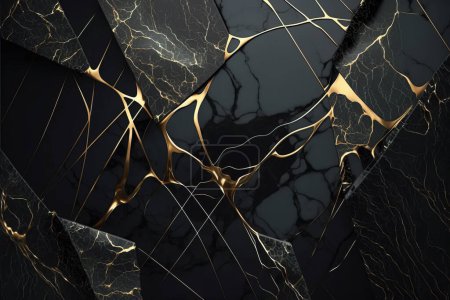 Téléchargez les photos : Marbled marble with gold lines, elegant background design for graphic design. dark black onyx color with gold threads - en image libre de droit