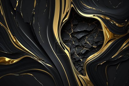 Photo for Marbled marble with gold lines, elegant background design for graphic design. dark black onyx color with gold threads - Royalty Free Image