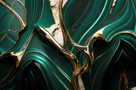 Photo for Marbled marble with gold lines, elegant background design for graphic design. emerald or jade green color - Royalty Free Image