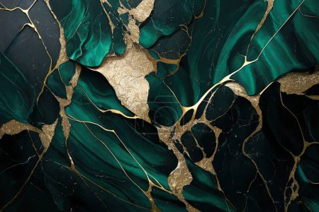 Photo for Marbled marble with gold lines, elegant background design for graphic design. emerald or jade green color - Royalty Free Image