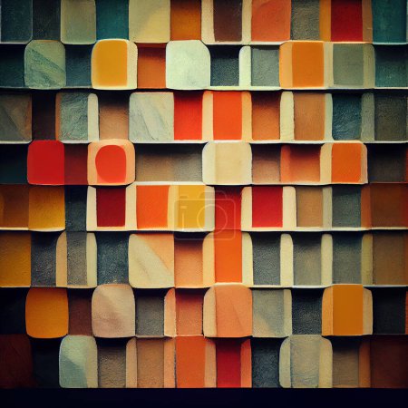 Foto de Cajas coloridas, pared de piezas cuadradas como fondo para papel pintado o diseño base creativo - Imagen libre de derechos