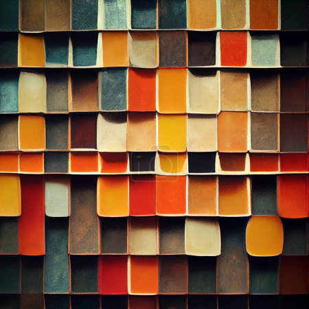 Foto de Cajas coloridas, pared de piezas cuadradas como fondo para papel pintado o diseño base creativo - Imagen libre de derechos