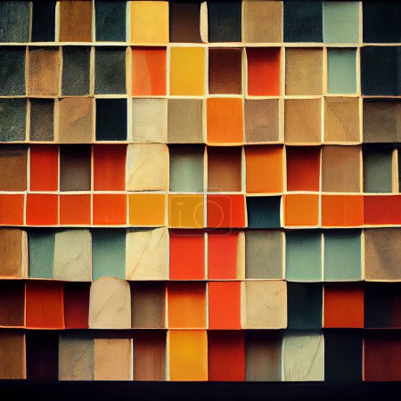 Foto de Cajas geométricas, coloridas, pared de piezas cuadradas como fondo para papel pintado o diseño base creativo - Imagen libre de derechos