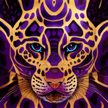 Photo for Colored shapes in the shape of a tiger, leopard or jaguar head, woven from golden threads, creative abstract background - Royalty Free Image