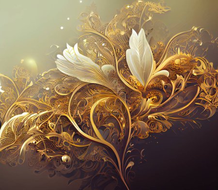 Téléchargez les photos : Luxury and elegance concept, delicate gold decorative pieces on blur background, floral design decorative image - en image libre de droit