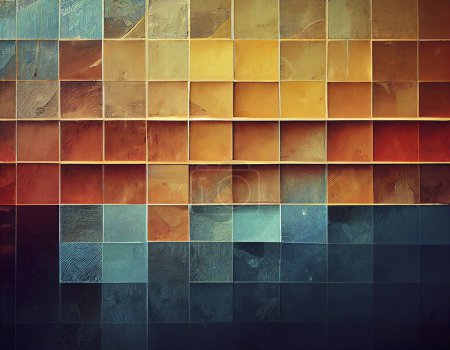 Foto de Colored vertical pieces with mosaics and horizontal stripes of varied designs. decorative background for graphic design - Imagen libre de derechos