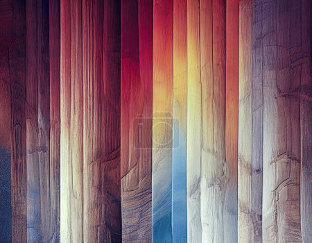 Foto de Forest, colored vertical pieces with mosaics and horizontal stripes of varied designs. decorative background for graphic design - Imagen libre de derechos