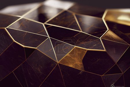 Photo for Geometric golden background with carbon fiber or hexagons with gold waters and colored inks. decorative image for events, weddings or elegance - Royalty Free Image