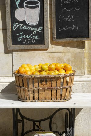 Photo for Journey through the rustic streets of Mallorca, capturing the essence of local cuisine, from vibrant peppers to juicy oranges - Royalty Free Image