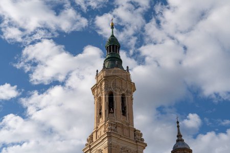 Photo for Tower of Basilica del Pilar, a fine example of Mudejar architecture, perfect for themes of religious and Spanish heritage - Royalty Free Image