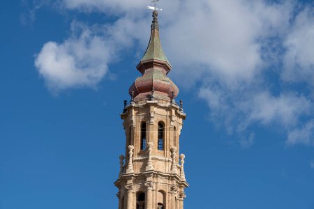 Tower of Basilica del Pilar, a fine example of Mudejar architecture, perfect for themes of religious and Spanish heritage