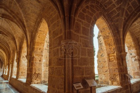 Captivating medieval monastery passage, perfect for historical and architectural themes.